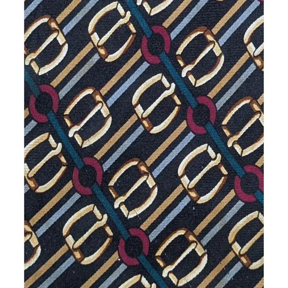 Brooks Brothers Makers Silk Tie Navy Gold Stripe Equestrian Handmade Vintage 80s